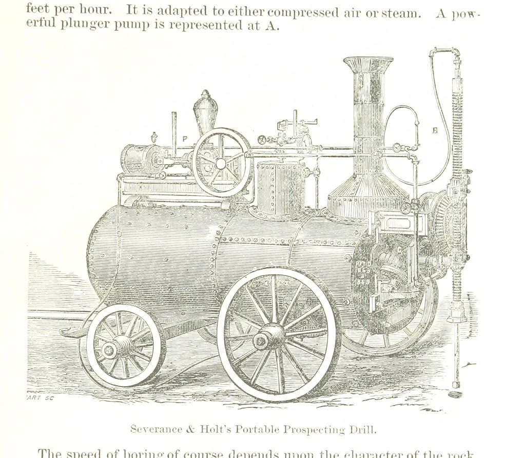 An illustration from Notices of Mining Machinery and various mechanical appliances in use chiefly in the Pacific States and Territories, for mining, raising, and working ores, etc, 1871, leaf 63