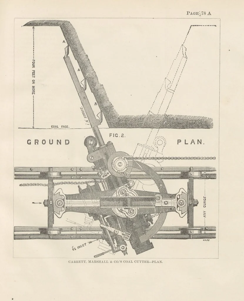 An illustration from Notices of Mining Machinery and various mechanical appliances in use chiefly in the Pacific States and Territories, for mining, raising, and working ores, etc, 1871, leaf 91