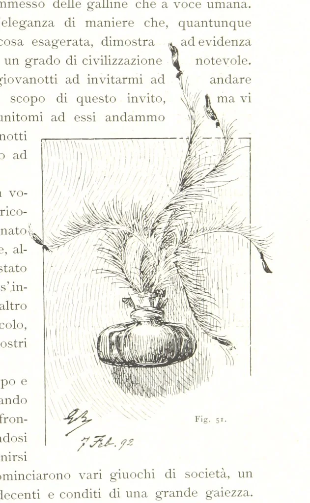 An illustration from Viaggi d'un artista nell'America Meridionale. I Caduvei, Mbayá o Guaycurú. Con prefazione ed uno studio storico ed etnografico del Dott. G. A. Colini. 112 figure, etc, 1895, leaf 143