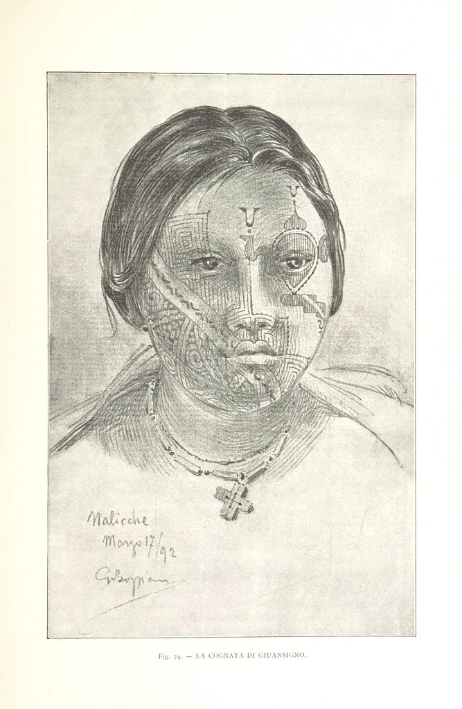 An illustration from Viaggi d'un artista nell'America Meridionale. I Caduvei, Mbayá o Guaycurú. Con prefazione ed uno studio storico ed etnografico del Dott. G. A. Colini. 112 figure, etc, 1895, leaf 185