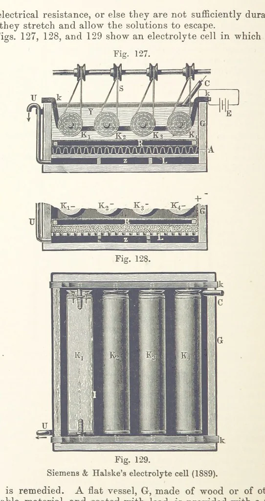 An illustration from Electric Smelting and Refining ... Being the second edition of “Elektro-Metallurgie” ... Translated, with additions, by Walter G. M'Millan, etc, 1897, leaf 258