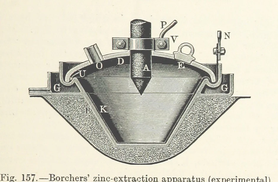 An illustration from Electric Smelting and Refining ... Being the second edition of “Elektro-Metallurgie” ... Translated, with additions, by Walter G. M'Millan, etc, 1897, leaf 343