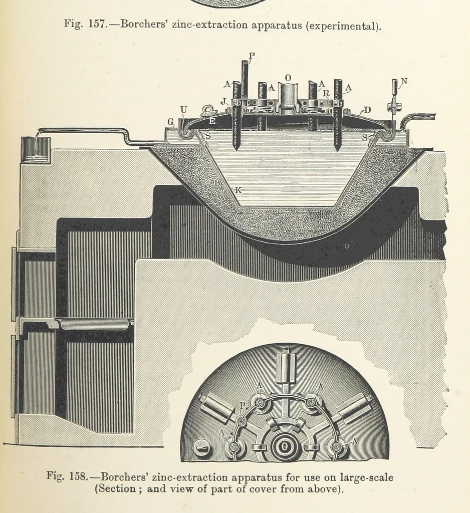 An illustration from Electric Smelting and Refining ... Being the second edition of “Elektro-Metallurgie” ... Translated, with additions, by Walter G. M'Millan, etc, 1897, leaf 343