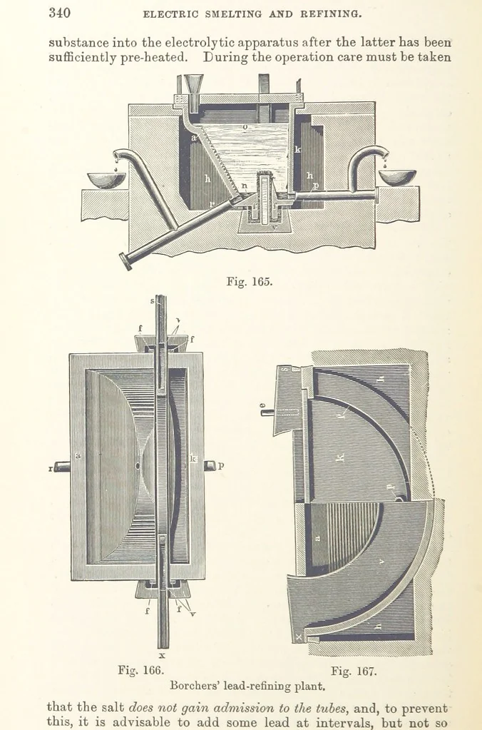 An illustration from Electric Smelting and Refining ... Being the second edition of “Elektro-Metallurgie” ... Translated, with additions, by Walter G. M'Millan, etc, 1897, leaf 370