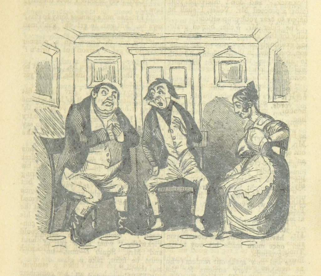 An illustration from The post-humorous notes of the Pickwickian Club. Edited by “Bos”. Illustrated with ... engravings, 1837, leaf 105