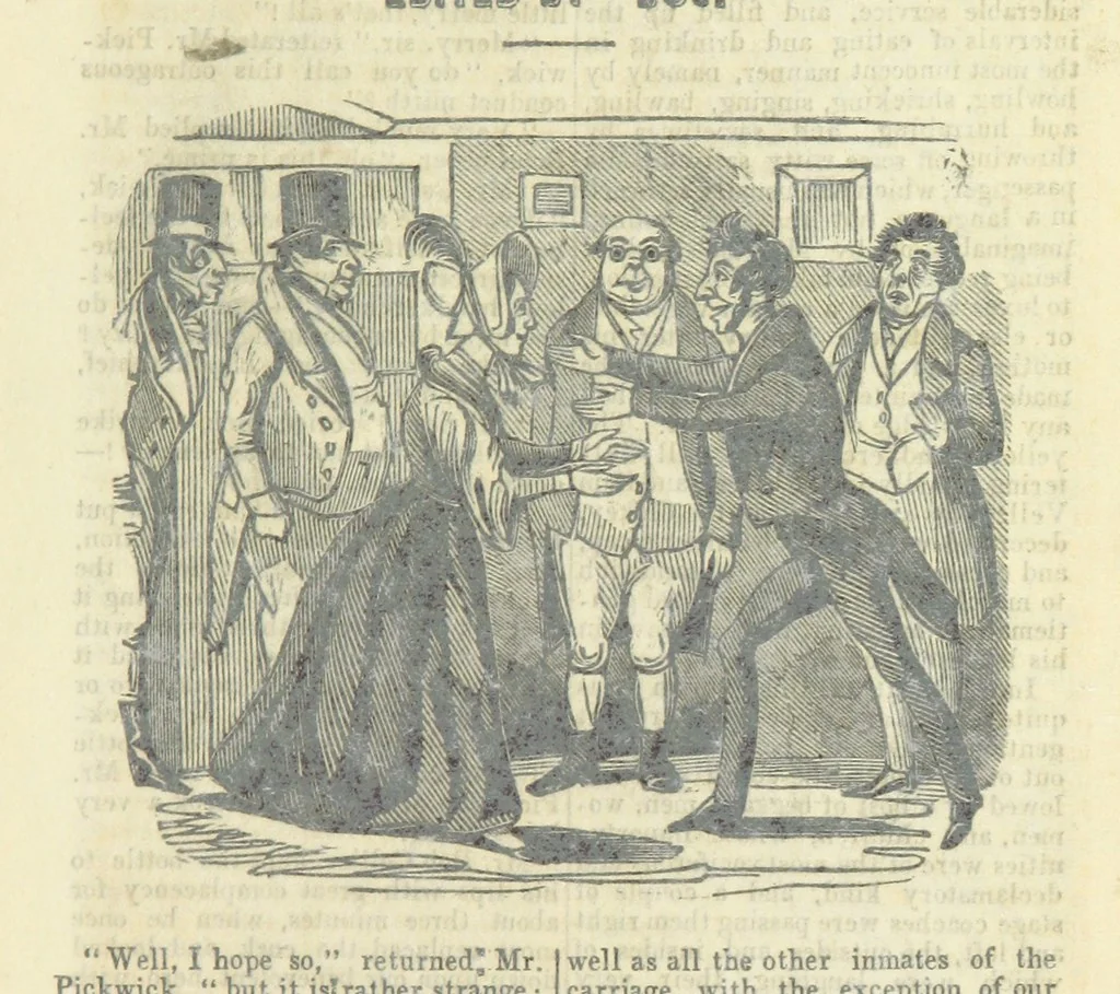 An illustration from The post-humorous notes of the Pickwickian Club. Edited by “Bos”. Illustrated with ... engravings, 1837, leaf 205