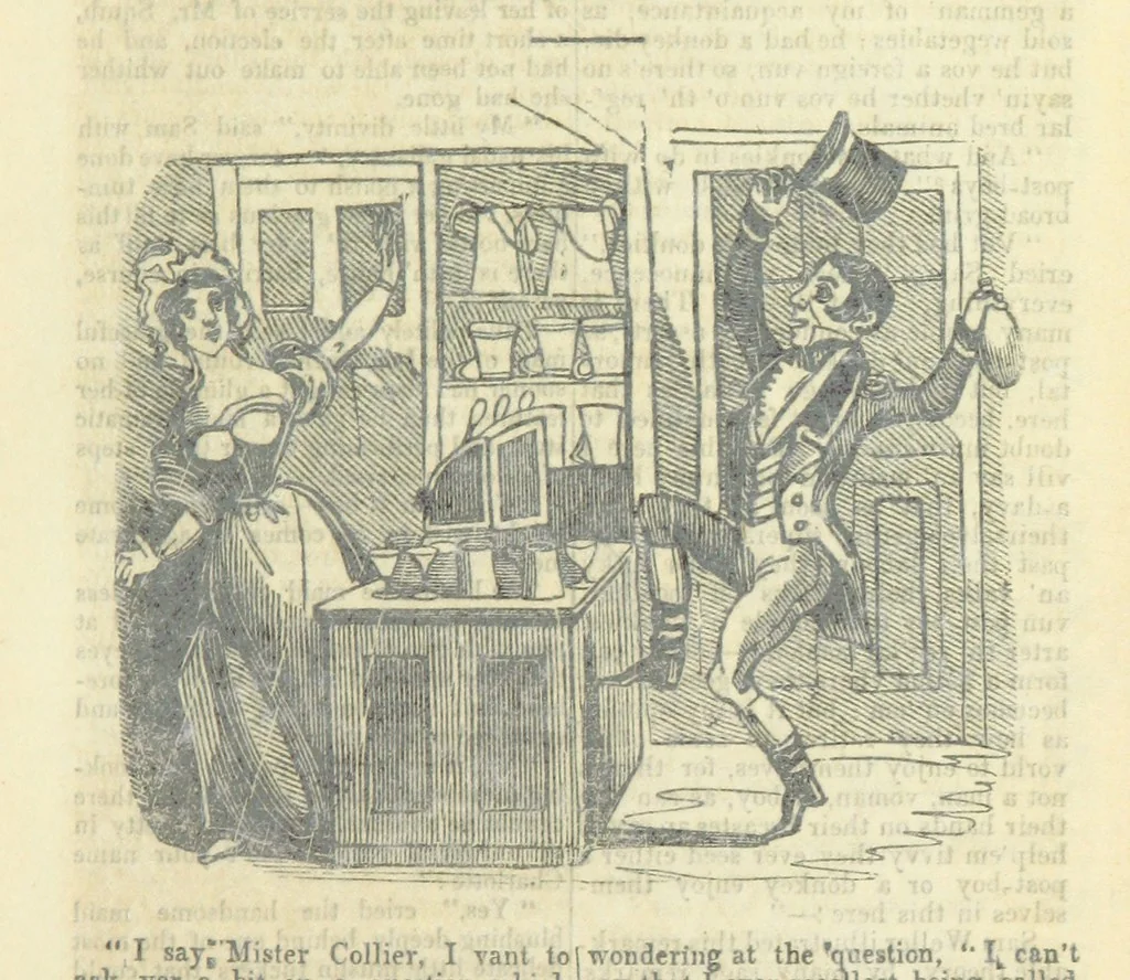 An illustration from The post-humorous notes of the Pickwickian Club. Edited by “Bos”. Illustrated with ... engravings, 1837, leaf 213