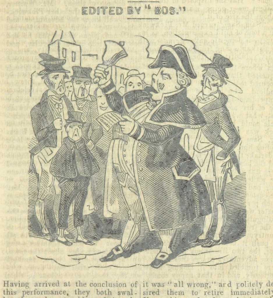 An illustration from The post-humorous notes of the Pickwickian Club. Edited by “Bos”. Illustrated with ... engravings, 1837, leaf 279