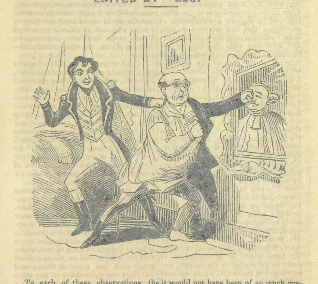 An illustration from The post-humorous notes of the Pickwickian Club. Edited by “Bos”. Illustrated with ... engravings, 1837, leaf 287
