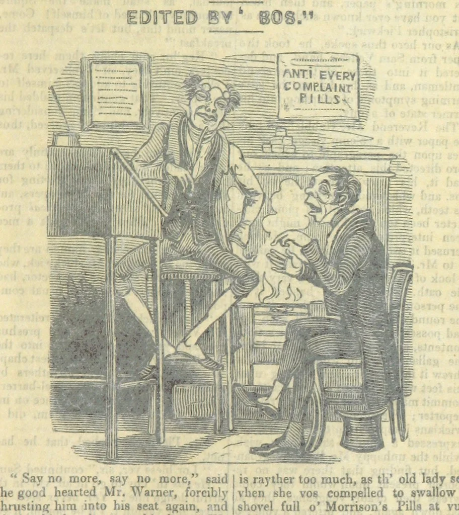 An illustration from The post-humorous notes of the Pickwickian Club. Edited by “Bos”. Illustrated with ... engravings, 1837, leaf 295