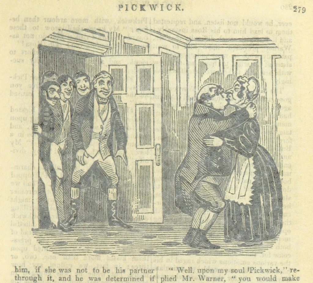 An illustration from The post-humorous notes of the Pickwickian Club. Edited by “Bos”. Illustrated with ... engravings, 1837, leaf 299