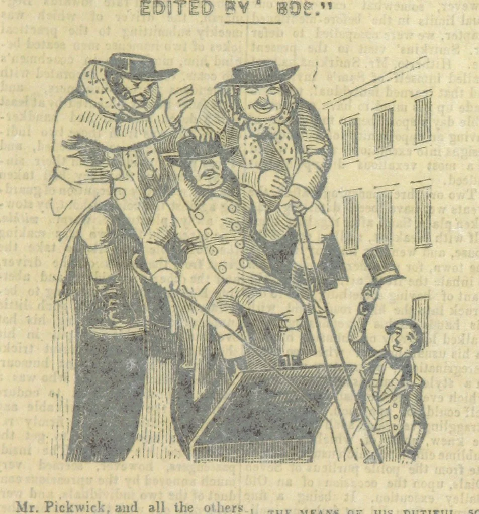 An illustration from The post-humorous notes of the Pickwickian Club. Edited by “Bos”. Illustrated with ... engravings, 1837, leaf 303