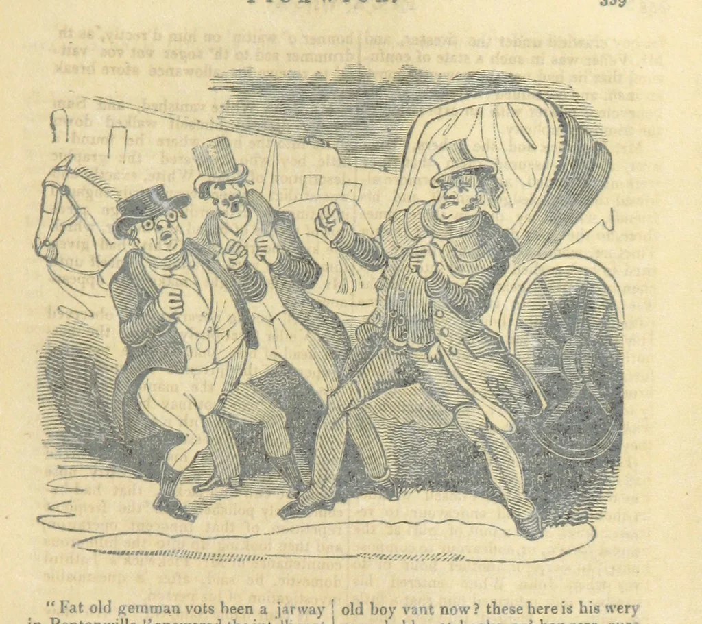 An illustration from The post-humorous notes of the Pickwickian Club. Edited by “Bos”. Illustrated with ... engravings, 1837, leaf 379