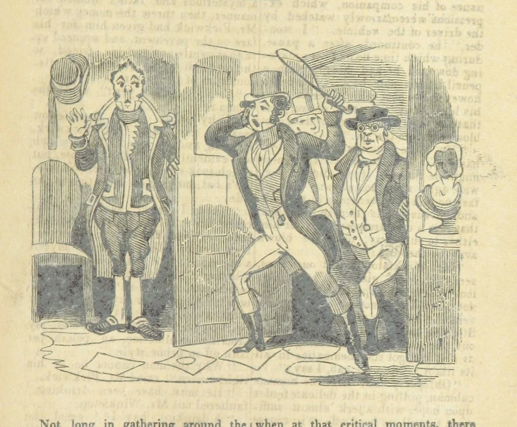 An illustration from The post-humorous notes of the Pickwickian Club. Edited by “Bos”. Illustrated with ... engravings, 1837, leaf 383
