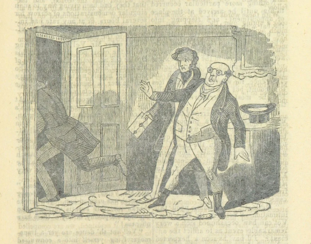 An illustration from The post-humorous notes of the Pickwickian Club. Edited by “Bos”. Illustrated with ... engravings, 1837, leaf 399