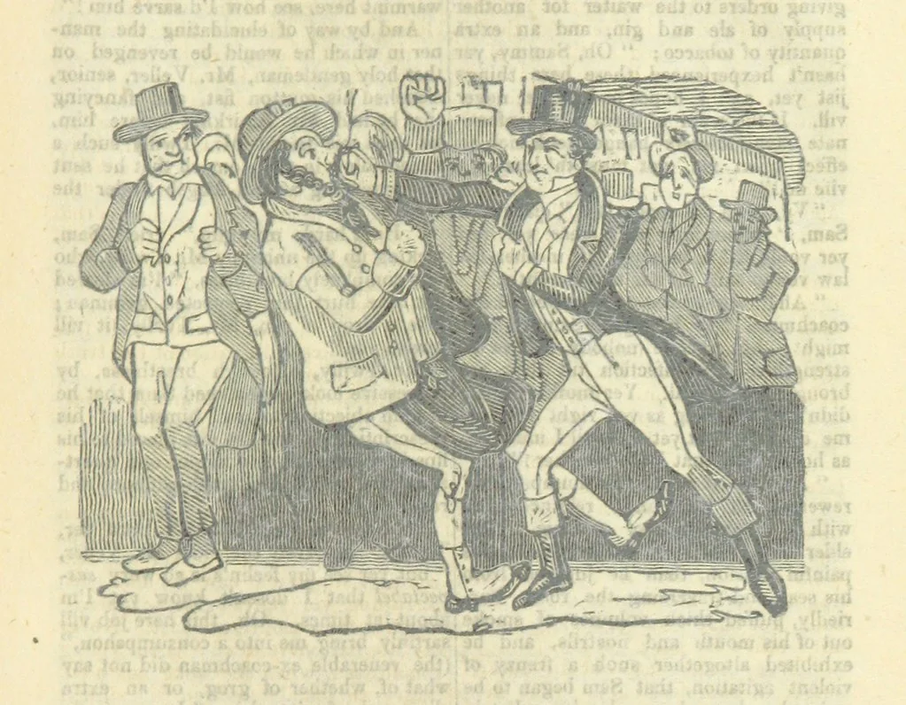An illustration from The post-humorous notes of the Pickwickian Club. Edited by “Bos”. Illustrated with ... engravings, 1837, leaf 403