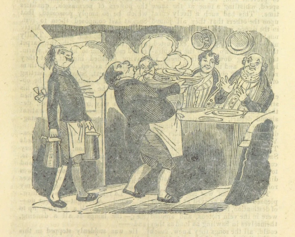 An illustration from The post-humorous notes of the Pickwickian Club. Edited by “Bos”. Illustrated with ... engravings, 1837, leaf 407