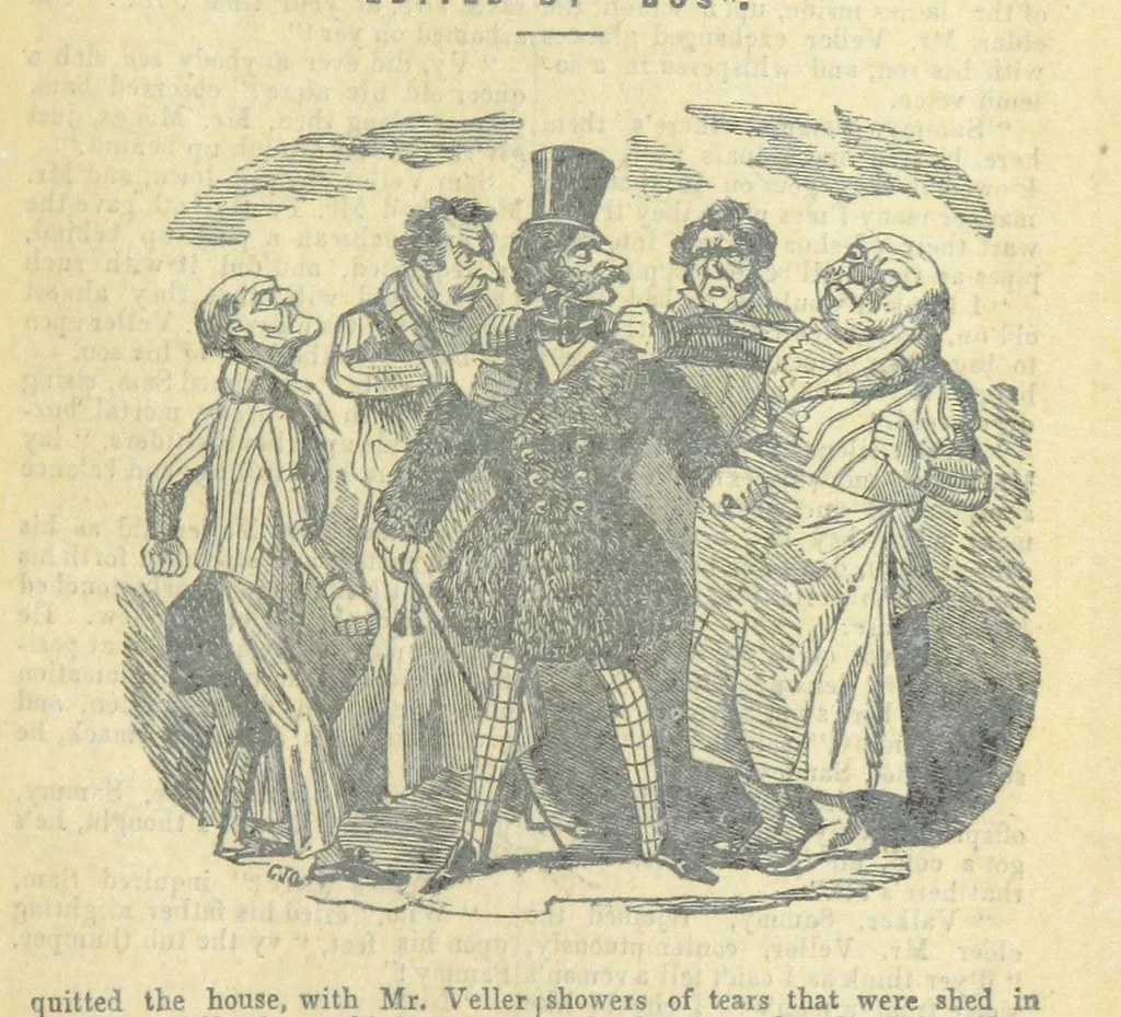 An illustration from The post-humorous notes of the Pickwickian Club. Edited by “Bos”. Illustrated with ... engravings, 1837, leaf 423