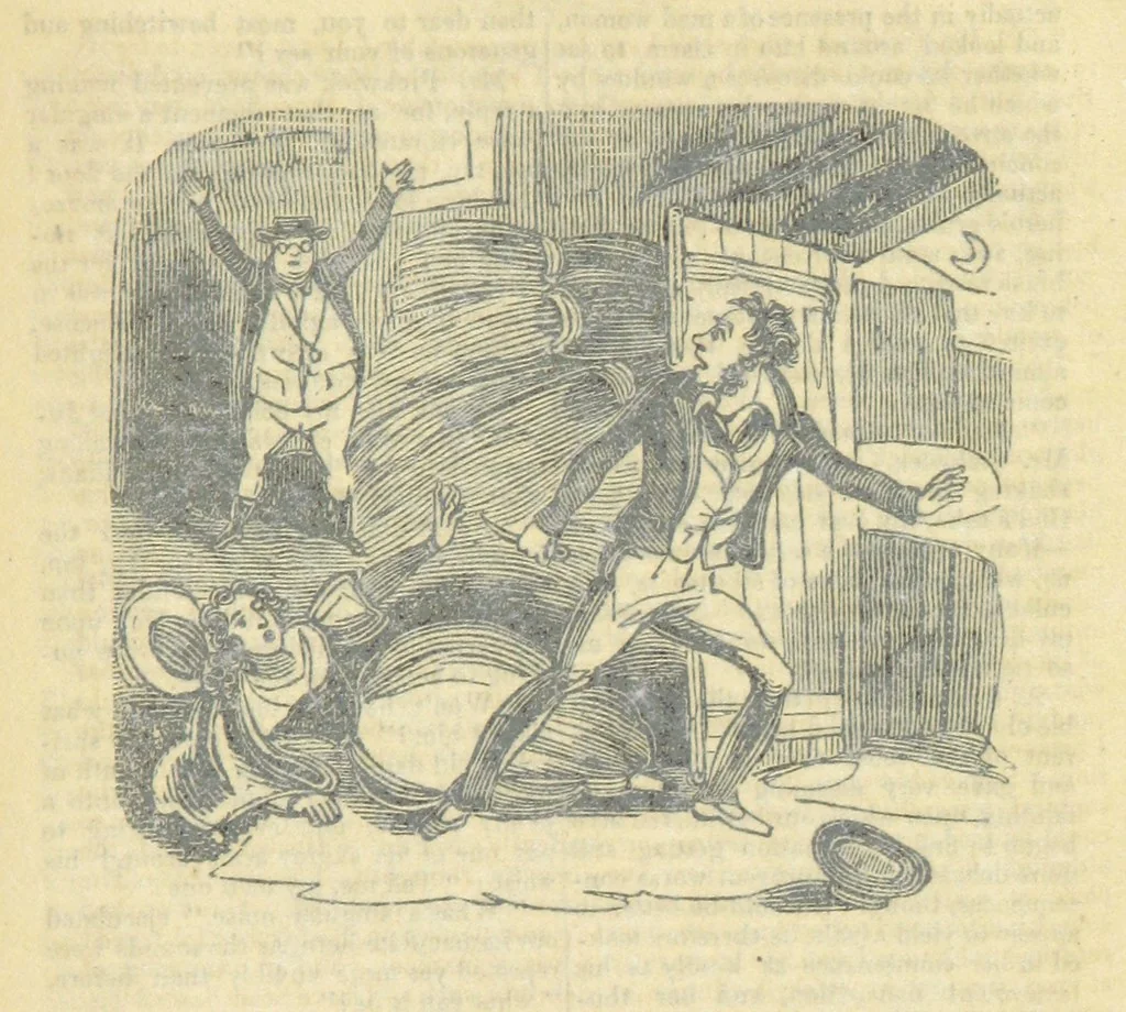 An illustration from The post-humorous notes of the Pickwickian Club. Edited by “Bos”. Illustrated with ... engravings, 1837, leaf 435