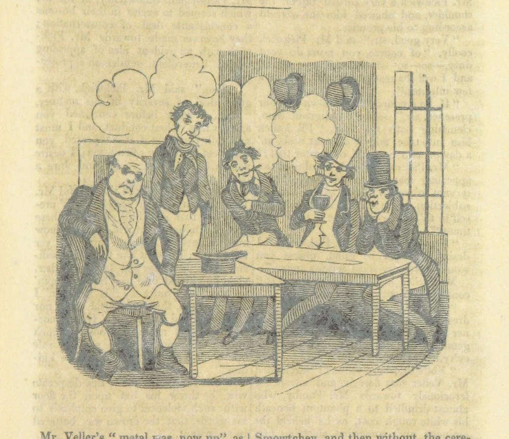 An illustration from The post-humorous notes of the Pickwickian Club. Edited by “Bos”. Illustrated with ... engravings, 1837, leaf 45