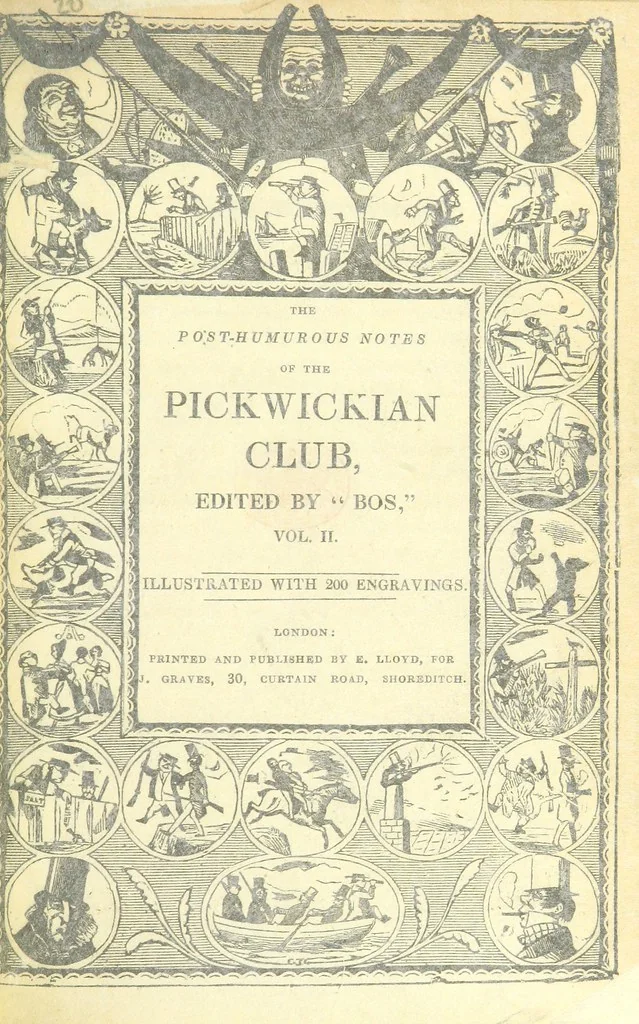 An illustration from The post-humorous notes of the Pickwickian Club. Edited by “Bos”. Illustrated with ... engravings, 1837, leaf 7