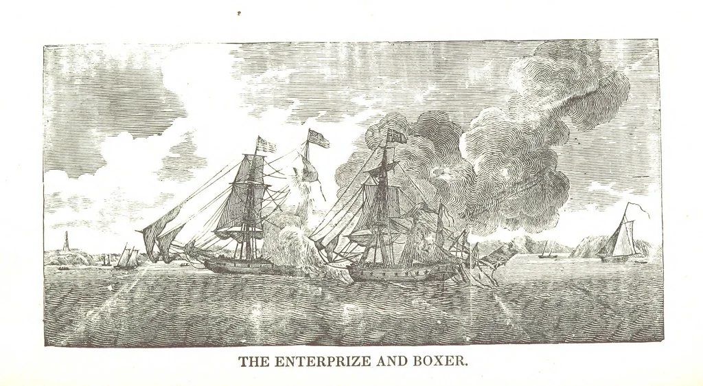 An illustration from The Naval Monument, containing official and other accounts of all the battles fought between the navies of the United States and Great Britain during the late war; and an account of the war with Algiers. With twenty-five engravings, to which is annexed a naval register of the United States ... brought down to ... 1836, 1836, leaf 112