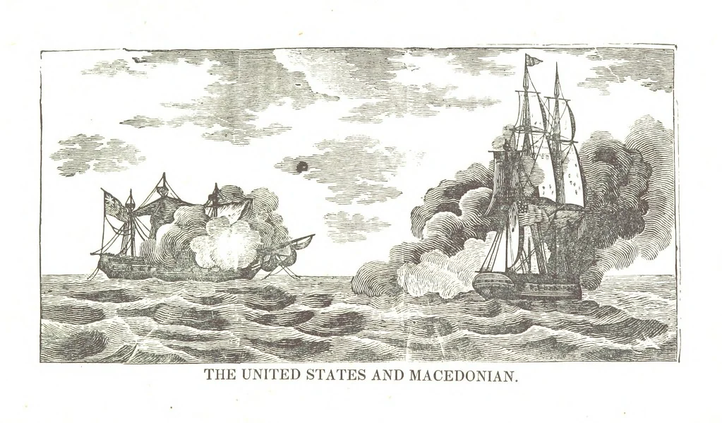 An illustration from The Naval Monument, containing official and other accounts of all the battles fought between the navies of the United States and Great Britain during the late war; and an account of the war with Algiers. With twenty-five engravings, to which is annexed a naval register of the United States ... brought down to ... 1836, 1836, leaf 48