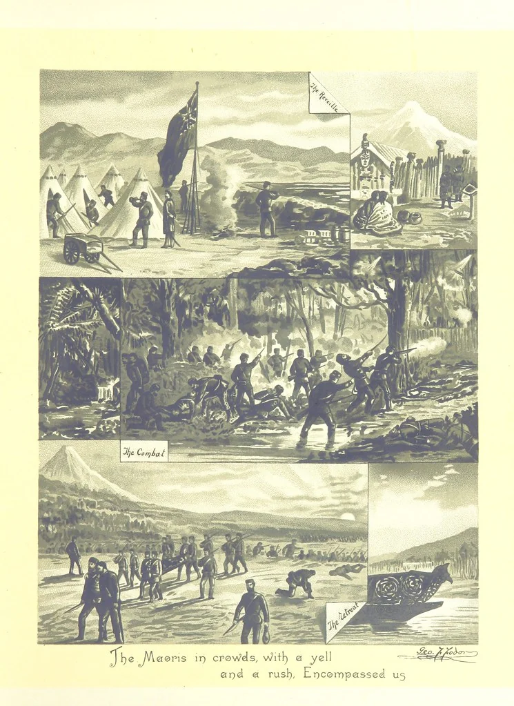 An illustration from Musings in Maoriland ... [In verse.] With an historical sketch by Sir Robert Stout and preface by Sir George Grey. Illustrated, etc, 1890, leaf 109