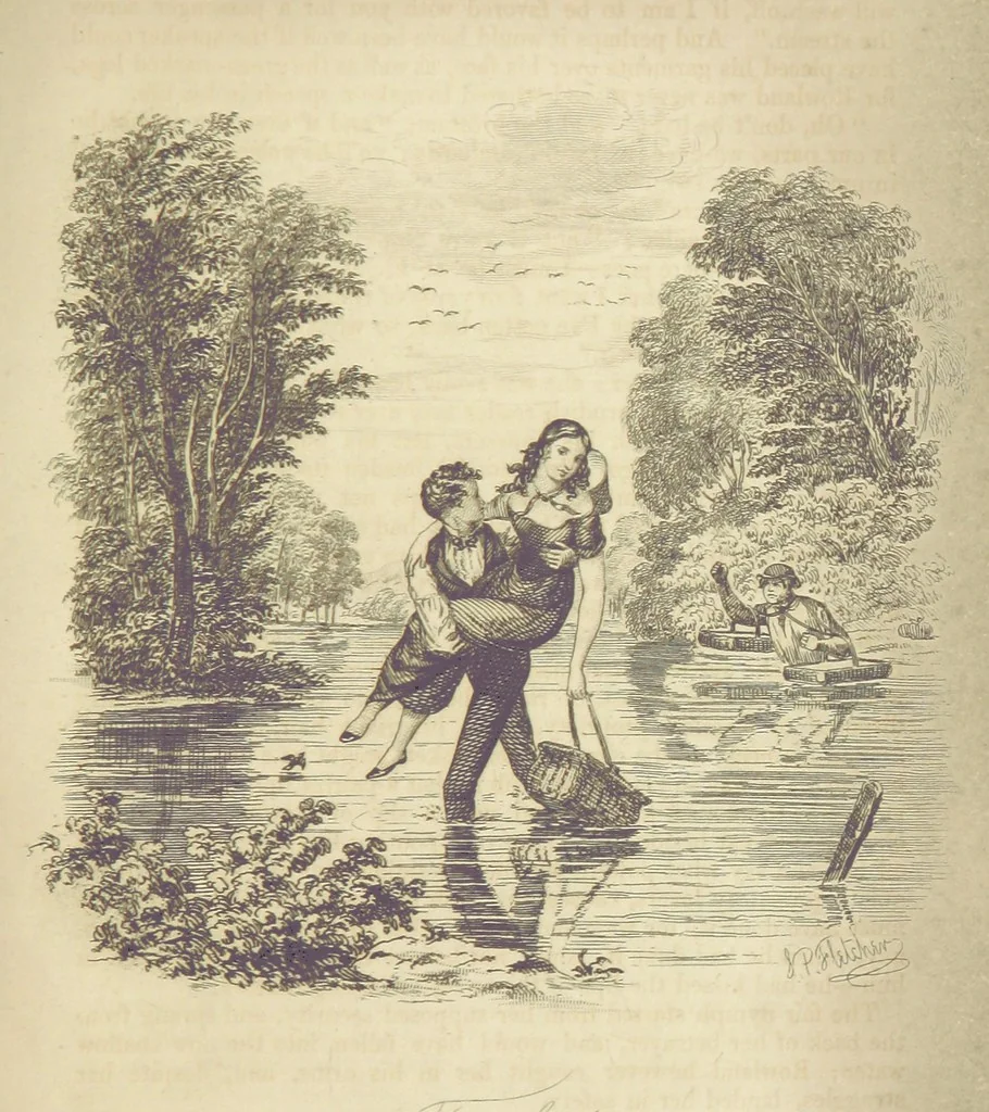 An illustration from Rowland Bradshaw, his Struggles and Adventures on the Way to Fame. By the author of “Raby Rattler” [i.e. Thomas Hall]. With twenty-eight illustrations on steel by S. P. Fletcher, 1848, leaf 103