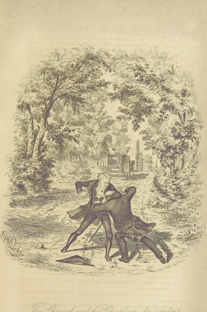 An illustration from Rowland Bradshaw, his Struggles and Adventures on the Way to Fame. By the author of “Raby Rattler” [i.e. Thomas Hall]. With twenty-eight illustrations on steel by S. P. Fletcher, 1848, leaf 137