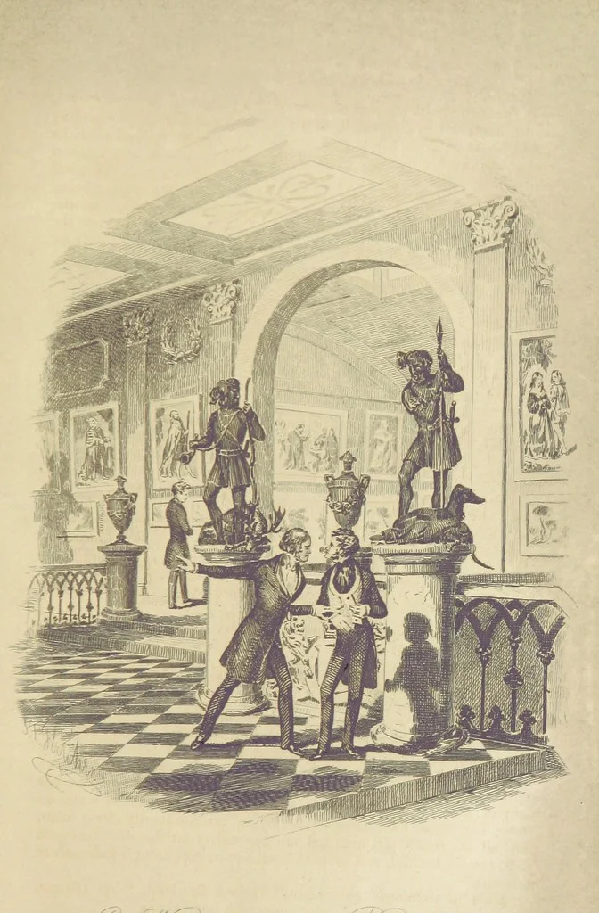An illustration from Rowland Bradshaw, his Struggles and Adventures on the Way to Fame. By the author of “Raby Rattler” [i.e. Thomas Hall]. With twenty-eight illustrations on steel by S. P. Fletcher, 1848, leaf 151