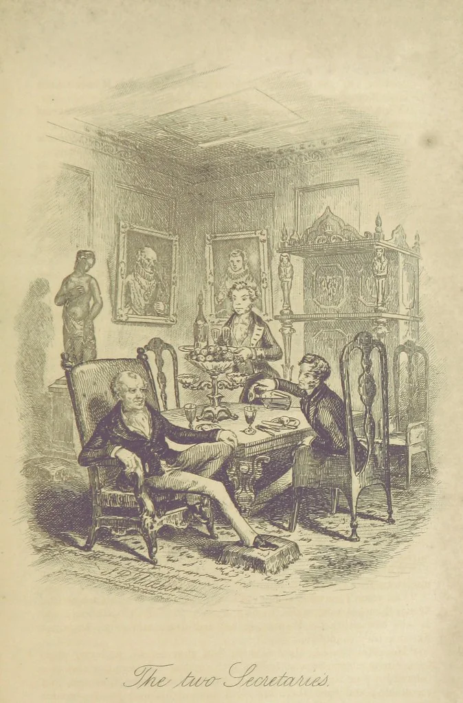 An illustration from Rowland Bradshaw, his Struggles and Adventures on the Way to Fame. By the author of “Raby Rattler” [i.e. Thomas Hall]. With twenty-eight illustrations on steel by S. P. Fletcher, 1848, leaf 187