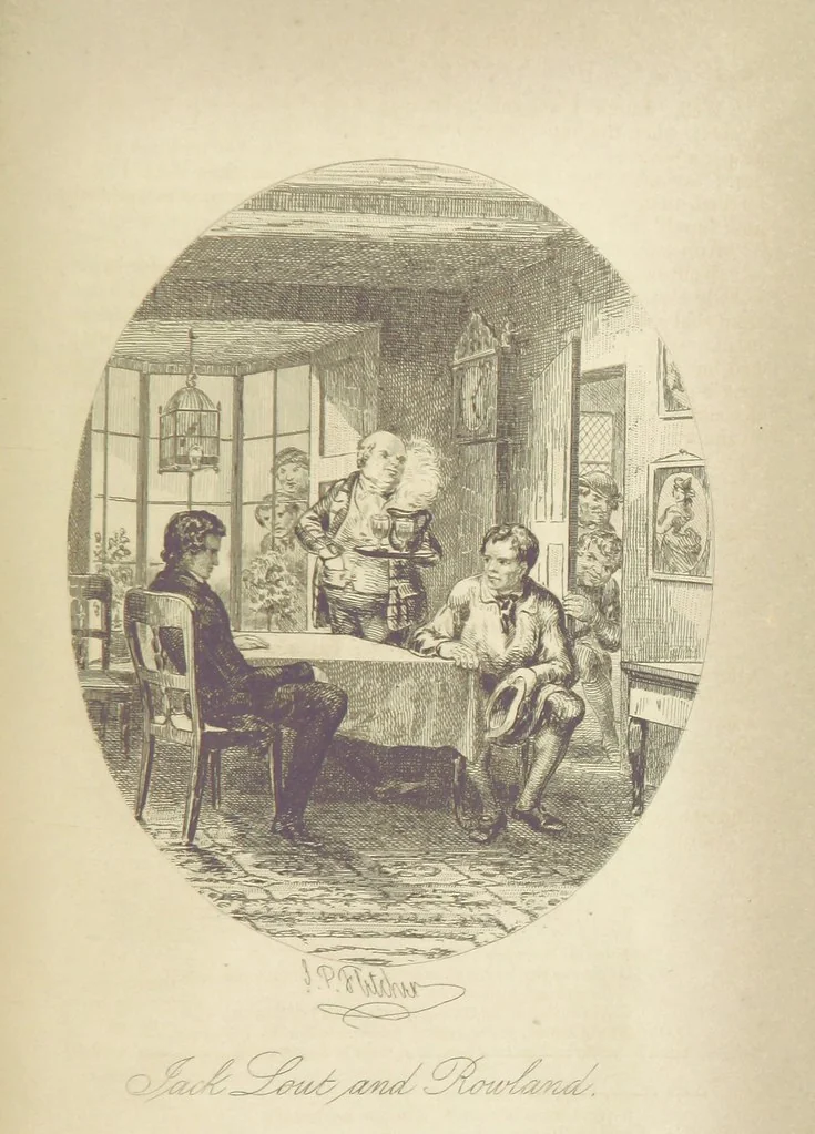 An illustration from Rowland Bradshaw, his Struggles and Adventures on the Way to Fame. By the author of “Raby Rattler” [i.e. Thomas Hall]. With twenty-eight illustrations on steel by S. P. Fletcher, 1848, leaf 449