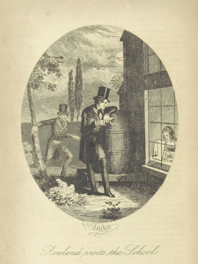 An illustration from Rowland Bradshaw, his Struggles and Adventures on the Way to Fame. By the author of “Raby Rattler” [i.e. Thomas Hall]. With twenty-eight illustrations on steel by S. P. Fletcher, 1848, leaf 462