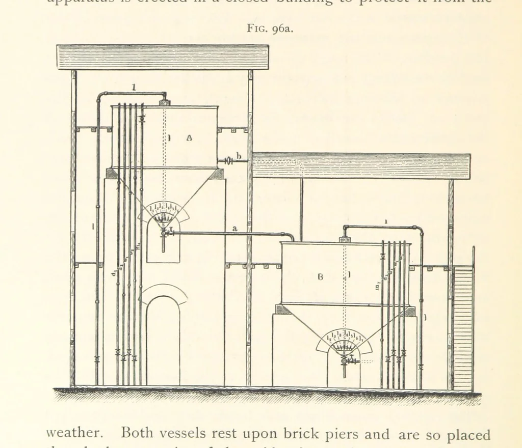 An illustration from Petroleum ... Together with the occurrence and uses of natural gas. Edited chiefly from the German of Prof. Hans Hoefer and Dr. Alexander Veith, by W. T. Brannt ... Illustrated, etc. (Based upon “Das Erdoel und seine Verwandten,” von Prof. H. Hoefer, and “Das Erdoel und seine Verarbeitung,” von Dr. A. Veith.), 1895, leaf 360