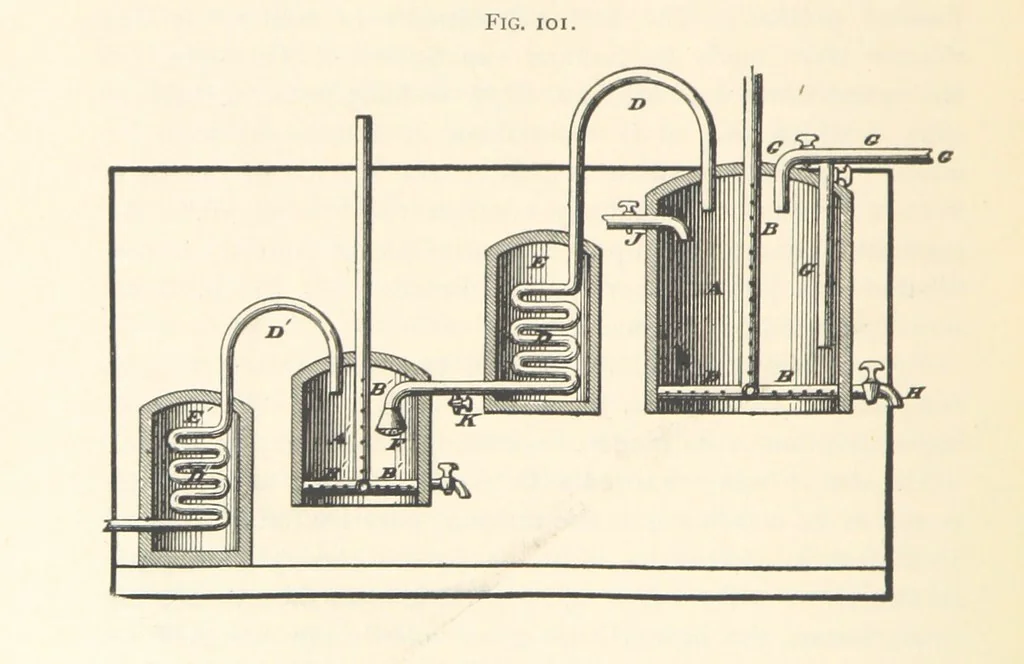 An illustration from Petroleum ... Together with the occurrence and uses of natural gas. Edited chiefly from the German of Prof. Hans Hoefer and Dr. Alexander Veith, by W. T. Brannt ... Illustrated, etc. (Based upon “Das Erdoel und seine Verwandten,” von Prof. H. Hoefer, and “Das Erdoel und seine Verarbeitung,” von Dr. A. Veith.), 1895, leaf 378