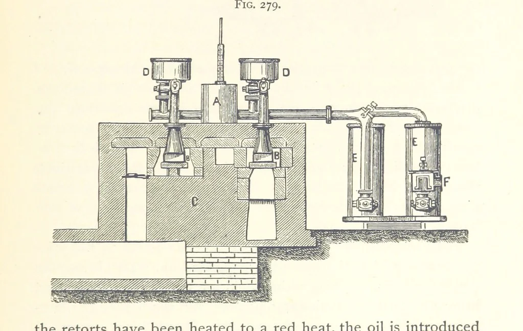 An illustration from Petroleum ... Together with the occurrence and uses of natural gas. Edited chiefly from the German of Prof. Hans Hoefer and Dr. Alexander Veith, by W. T. Brannt ... Illustrated, etc. (Based upon “Das Erdoel und seine Verwandten,” von Prof. H. Hoefer, and “Das Erdoel und seine Verarbeitung,” von Dr. A. Veith.), 1895, leaf 715