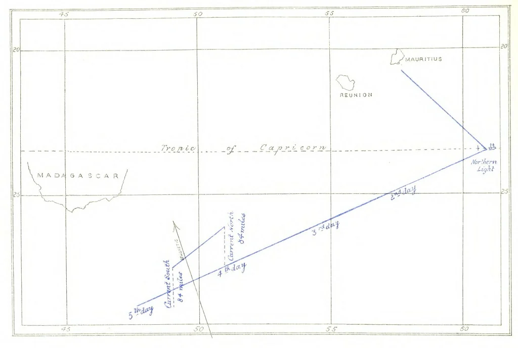 An illustration from New Handbook for the Indian Ocean, Arabian Sea and Bay of Bengal, with miscellaneous subjects for sail and steam, Mauritius cyclones and currents, moon observations and sail-making. [With plates and maps, 1898, leaf 143