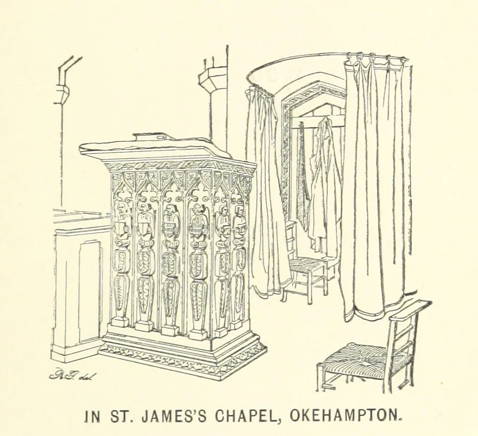 An illustration from Some Account of the Barony and Town of Okehampton ... Including the journals kept by Messrs. Rattenbury and Shebbeare ... from the 21 James I., to the death of William III.; with notes genealogical, descriptive, and explanatory ... Edited and enlarged from the collections made by W. B. Bridges, the Rev. C. Thomas and the Rev. H. G. Fothergill ... A new edition, with additional chapters, edited by W. H. K. Wright, 1889, leaf 97