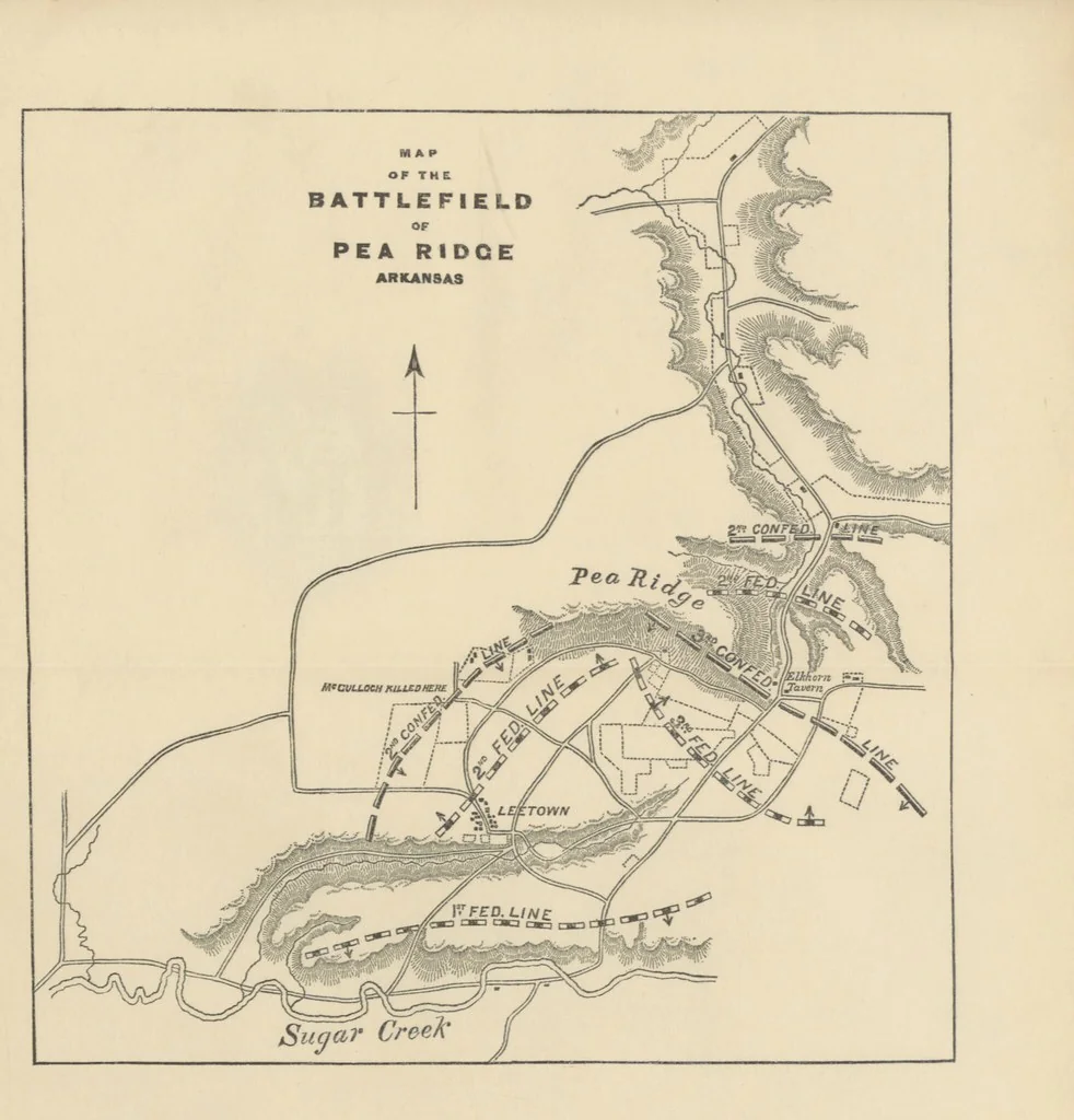An illustration from The Civil War on the Border. A narrative of operations in Missouri, Kansas, Arkansas, and the Indian Territory during the years 1861-62 (1863-65), based upon the official reports ... Second edition, revised. [With portraits and maps, 1891, leaf 251