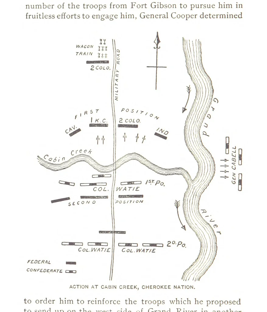 An illustration from The Civil War on the Border. A narrative of operations in Missouri, Kansas, Arkansas, and the Indian Territory during the years 1861-62 (1863-65), based upon the official reports ... Second edition, revised. [With portraits and maps, 1891, leaf 120
