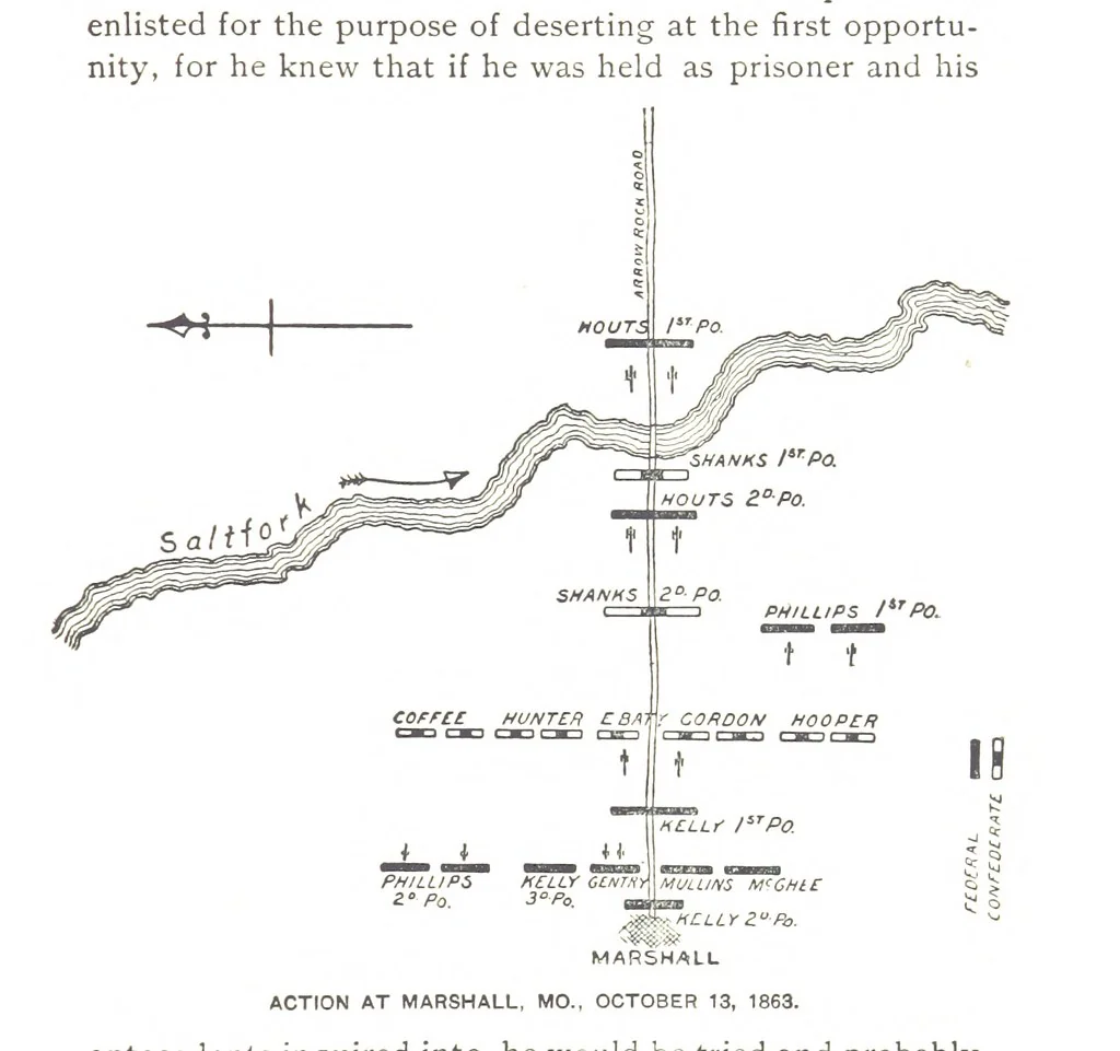 An illustration from The Civil War on the Border. A narrative of operations in Missouri, Kansas, Arkansas, and the Indian Territory during the years 1861-62 (1863-65), based upon the official reports ... Second edition, revised. [With portraits and maps, 1891, leaf 225