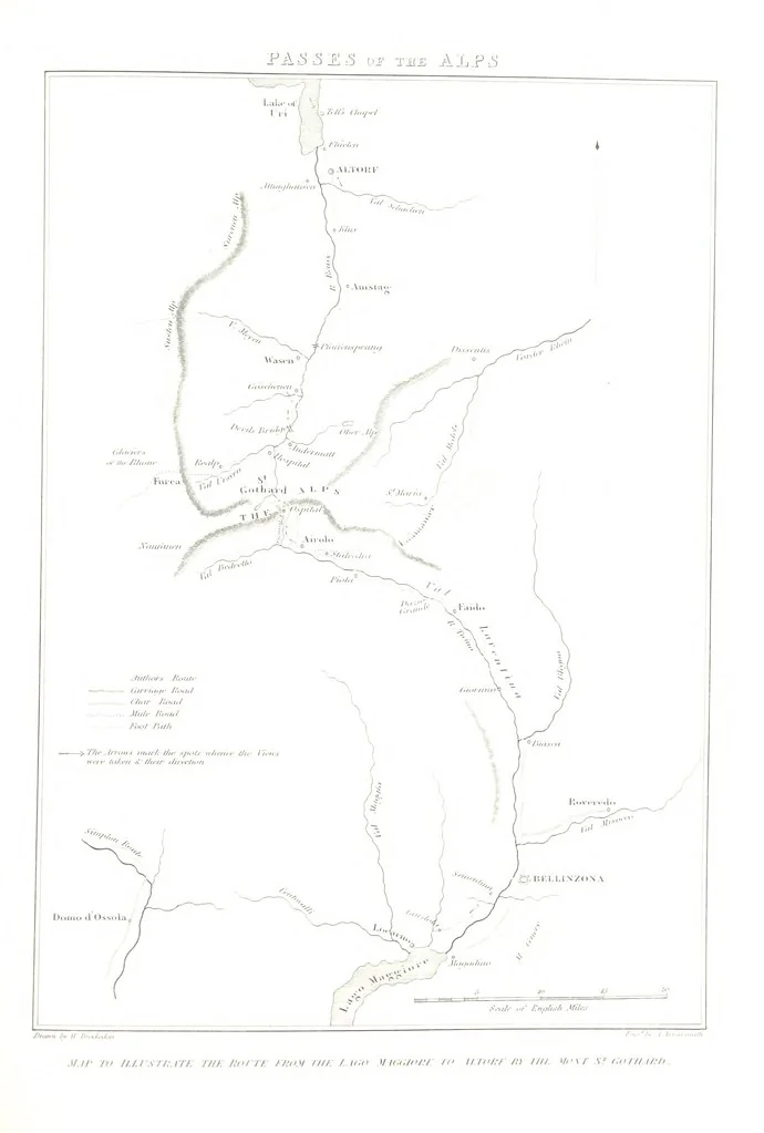 An illustration from Illustrations of the Passes of the Alps, by which Italy communicates with France, Switzerland, and Germany, 1877, leaf 143