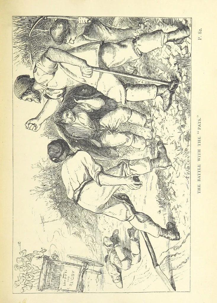An illustration from Tom Brown's School Days. By an Old Boy [i.e. Thomas Hughes]. Third edition, 1869, leaf 117