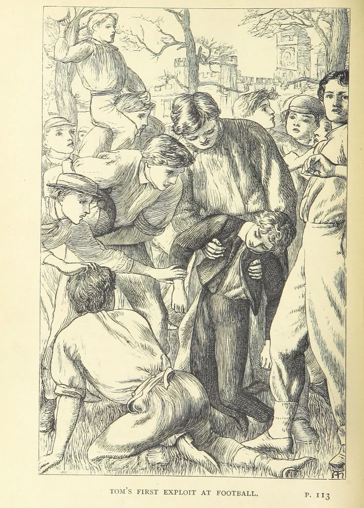 An illustration from Tom Brown's School Days. By an Old Boy [i.e. Thomas Hughes]. Third edition, 1869, leaf 150