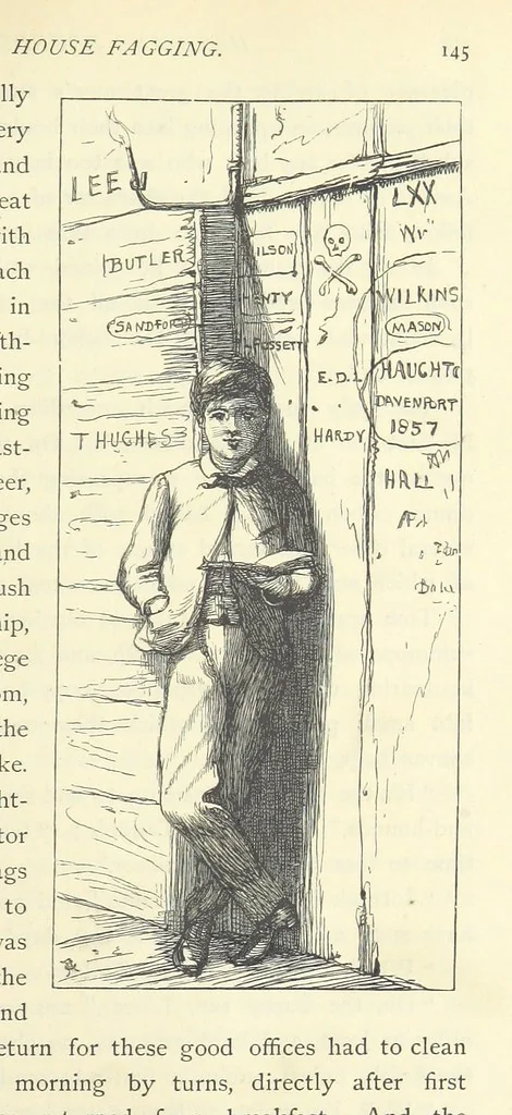 An illustration from Tom Brown's School Days. By an Old Boy [i.e. Thomas Hughes]. Third edition, 1869, leaf 185