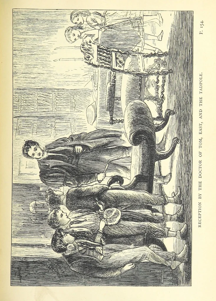 An illustration from Tom Brown's School Days. By an Old Boy [i.e. Thomas Hughes]. Third edition, 1869, leaf 195