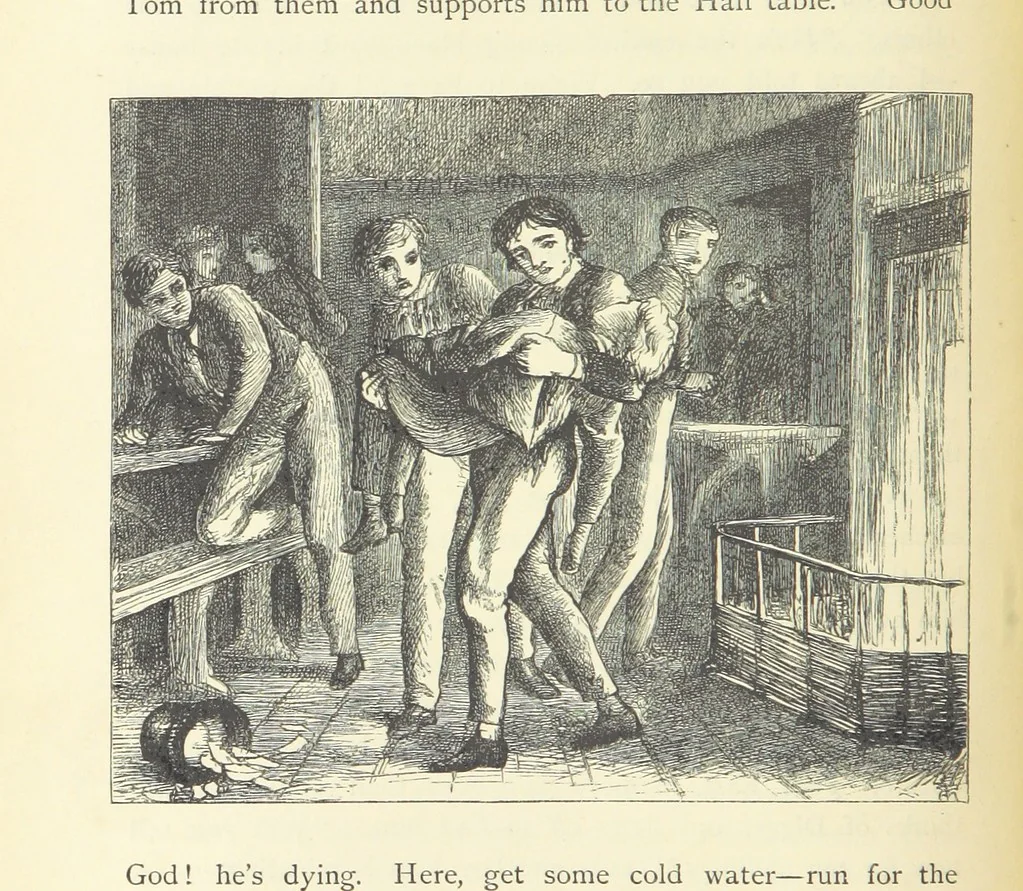 An illustration from Tom Brown's School Days. By an Old Boy [i.e. Thomas Hughes]. Third edition, 1869, leaf 226