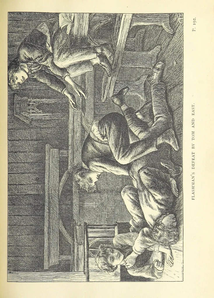 An illustration from Tom Brown's School Days. By an Old Boy [i.e. Thomas Hughes]. Third edition, 1869, leaf 235