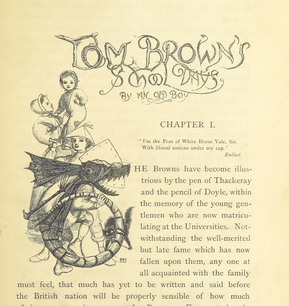 An illustration from Tom Brown's School Days. By an Old Boy [i.e. Thomas Hughes]. Third edition, 1869, leaf 27